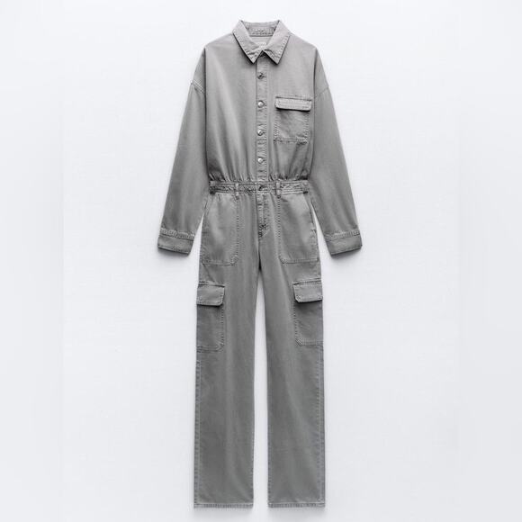 ZARA TRF WASHED EFFECT DENIM JUMPSUIT - Picture 1 of 7